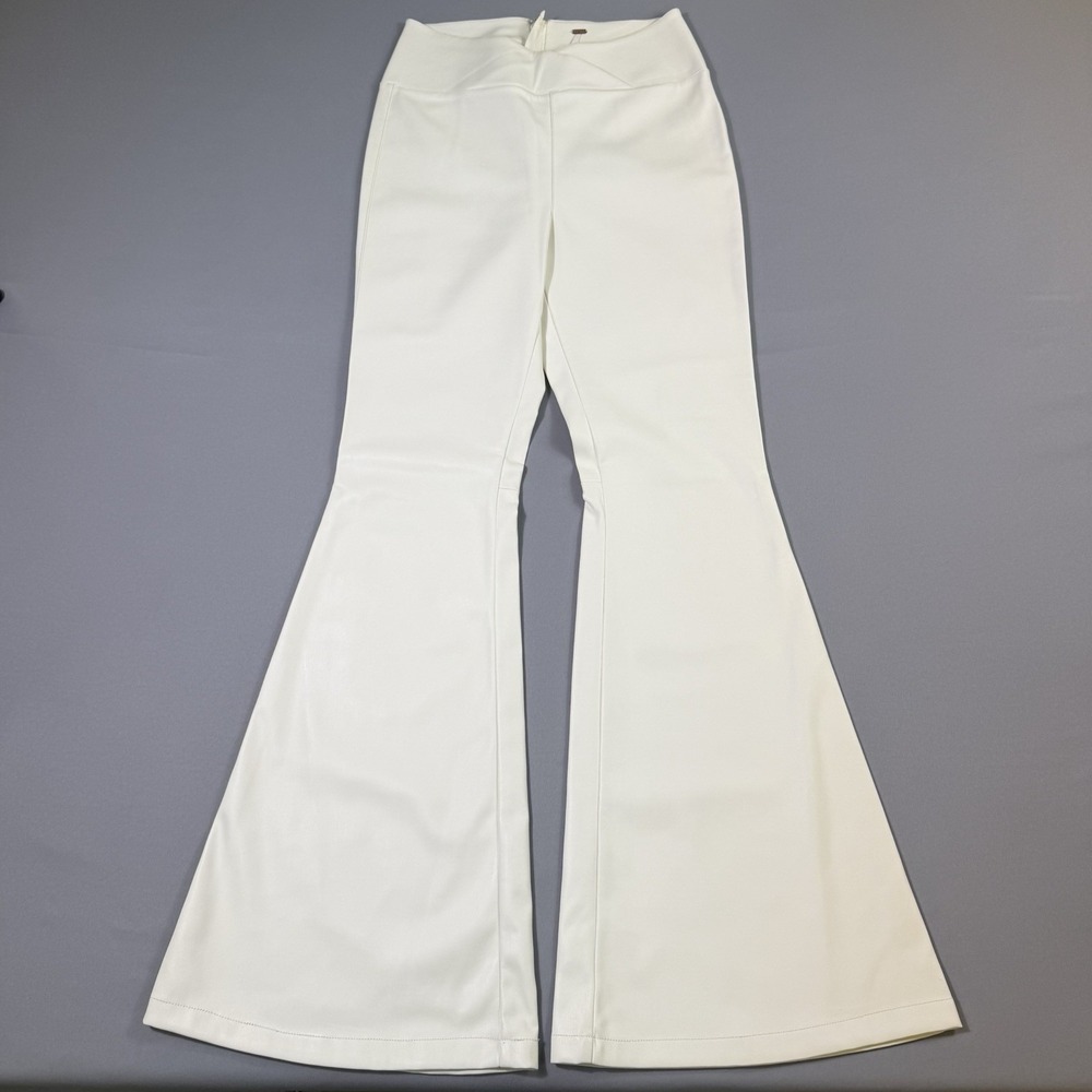 Free People Pants Womens 29x33 Cream Flare Faux Leather Boho Vegan Pull On